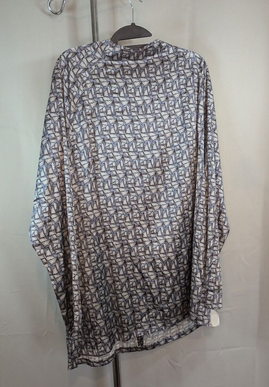 Women's Shegul NY Funnel Neck Long Sleeve Blouse Art Deco Print SZ 22 [C08]